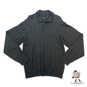 Franco Danti Sweater Mens L Large Charcoal Gray Rayon & Merino Wool Blend Ribbed